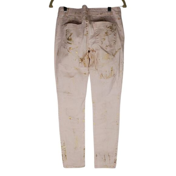 Vanilla Star Zip Fly Gold Splatter Paint Stretch Skinny Jeans Pink & Gold Size 5 - Picture 5 of 14
